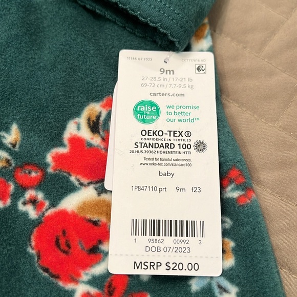 Carter's Baby Floral Zip-Up Fleece Sleep & Play Pajamas/NWT/9M - Picture 6 of 9